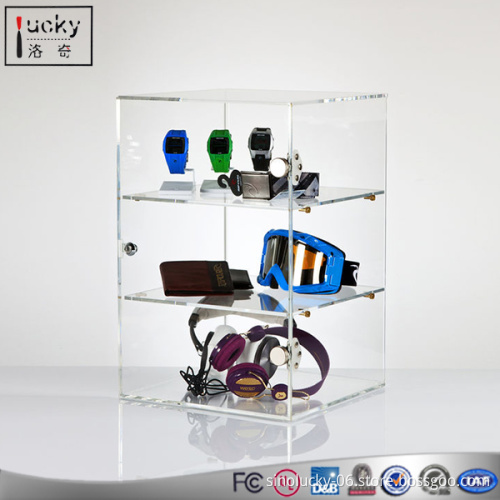 Transparent 3 layers cheap acrylic display showcase custom size plexiglass display cabinet for electronic products bag/hat